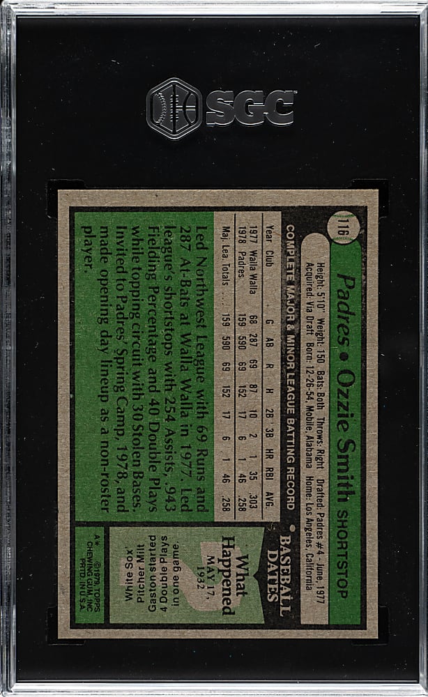 1979 Topps #116 Ozzie Smith Rookie SGC NM/MT+ 8.5