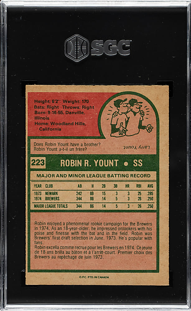1975 O-Pee-Chee #233 Robin Yount Rookie SGC NM+ 7.5