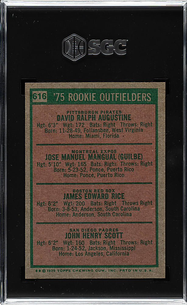1975 Topps #616 Jim Rice Rookie SGC NM/MT+ 8.5