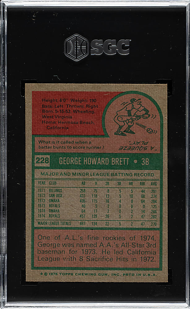 1975 Topps #228 George Brett Rookie SGC NM/MT 8