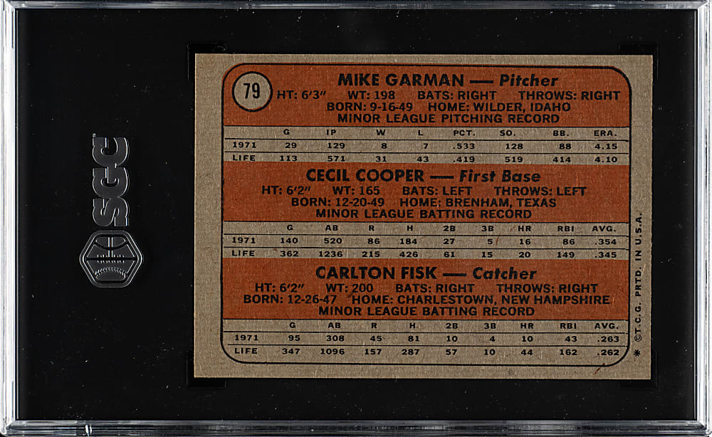 1972 Topps #79 Carlton Fisk Rookie SGC NM/MT+ 8.5