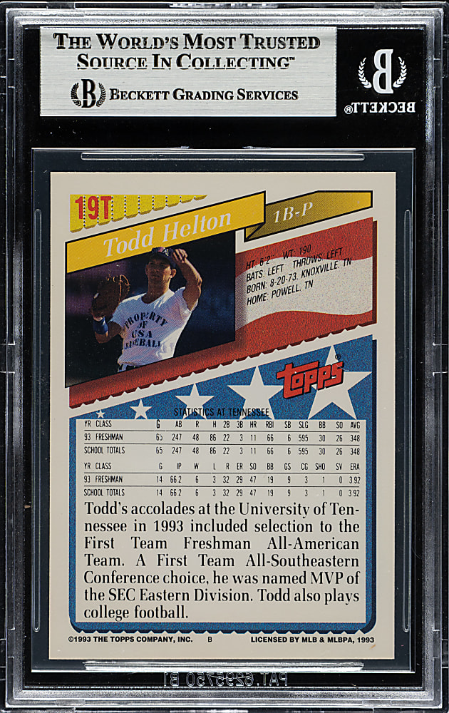 Signed 1993 Topps Traded #19T Todd Helton Rookie - Beckett