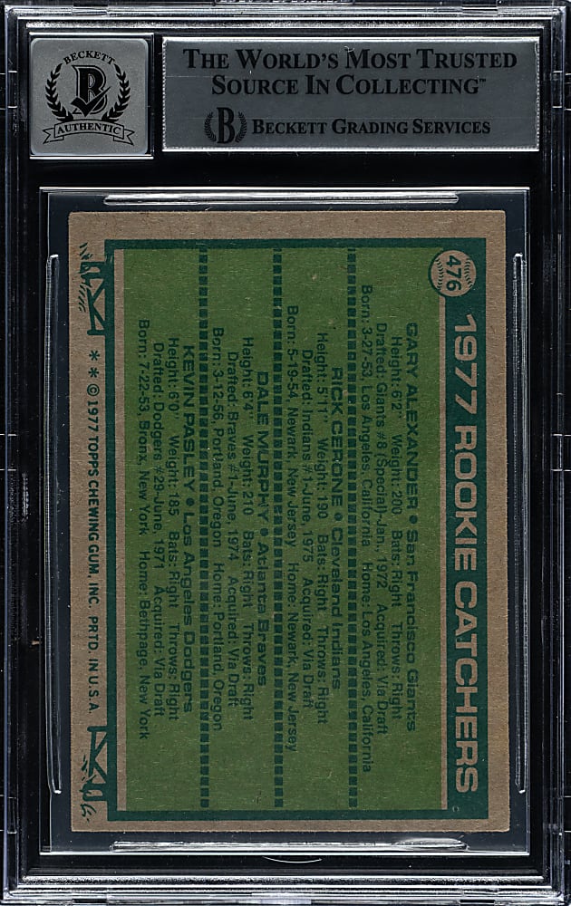 Signed 1977 Topps #476 Rick Cerone/Dale Murphy Rookie Beckett GEM MINT 10