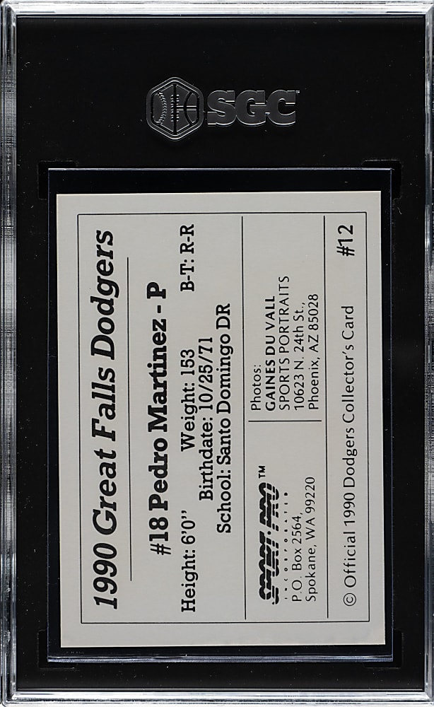 1990 Sport Pro Great Falls Dodgers Pedro Martinez SGC GEM MINT 10 - Pre-Rookie!