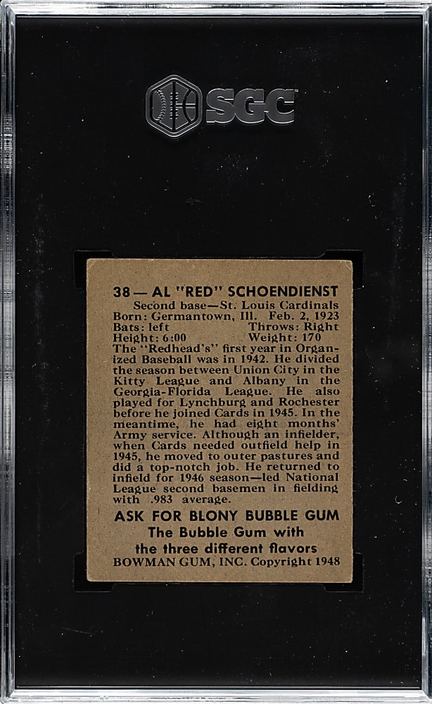 1948 Bowman #38 Red Schoendienst Rookie SGC EX 5