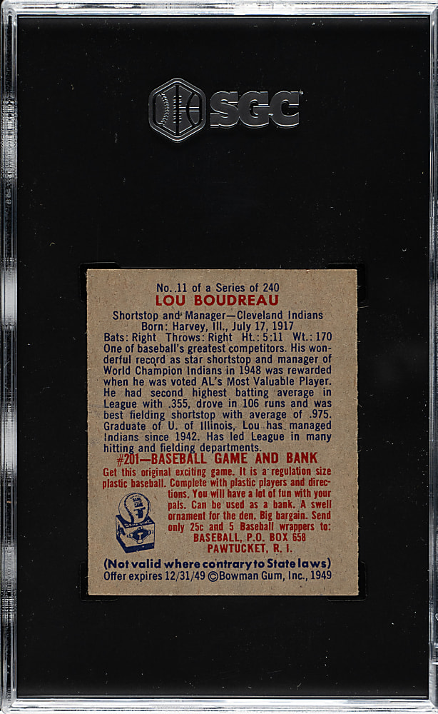 1949 Bowman #11 Lou Boudreau SGC EX/NM 6