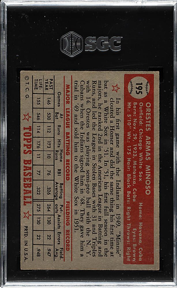 1952 Topps #195 Minnie Minoso Rookie SGC EX 5