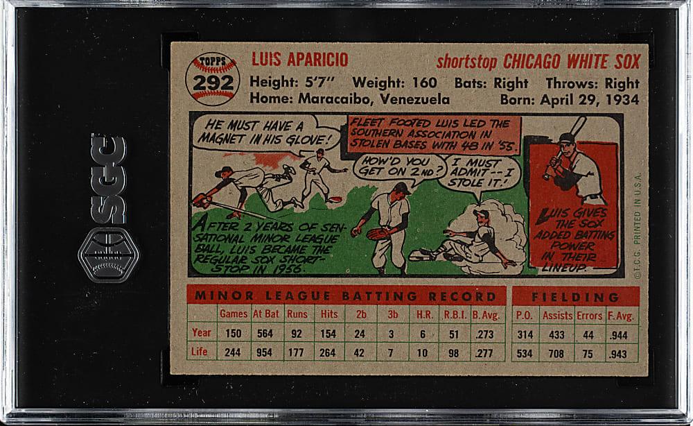 1956 Topps #292 Luis Aparicio Rookie SGC NM 7