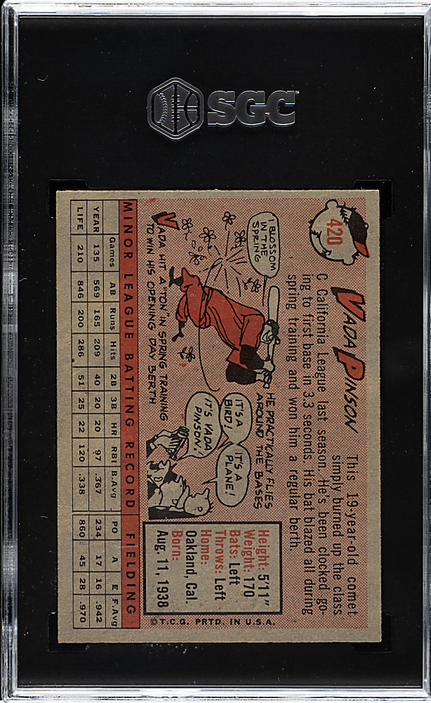 1958 Topps #420 Vada Pinson Rookie SGC NM+ 7.5
