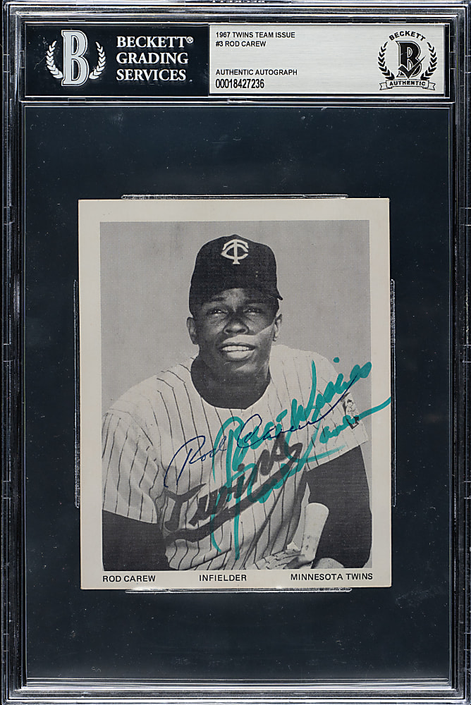 Signed 1965-1967 Minnesota Twins 4x5 Rod Carew - Beckett and JSA