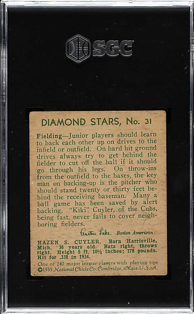 1934-1936 R327 Diamond Stars #31 Kiki Cuyler (1935 Green Back) SGC GOOD 2
