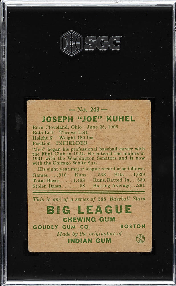 1938 R323 Goudey "Heads-Up" #243 Joe Kuhel SGC GOOD 2