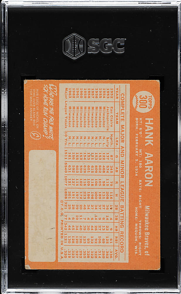 1964 Topps #300 Hank Aaron SGC GOOD+ 2.5