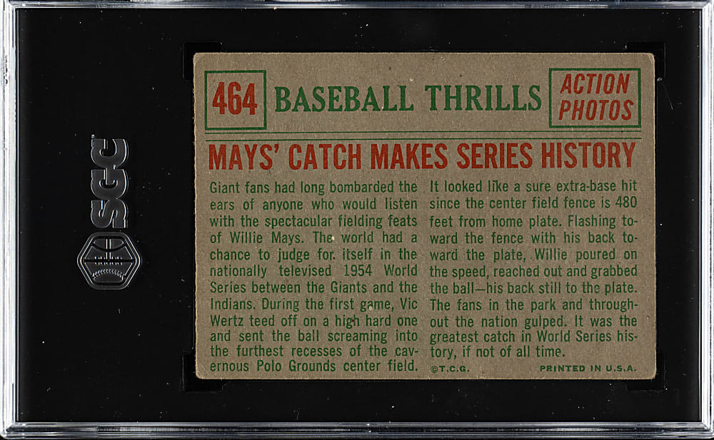 1959 Topps #464 Willie Mays' Catch Makes Series History SGC VG+ 3.5