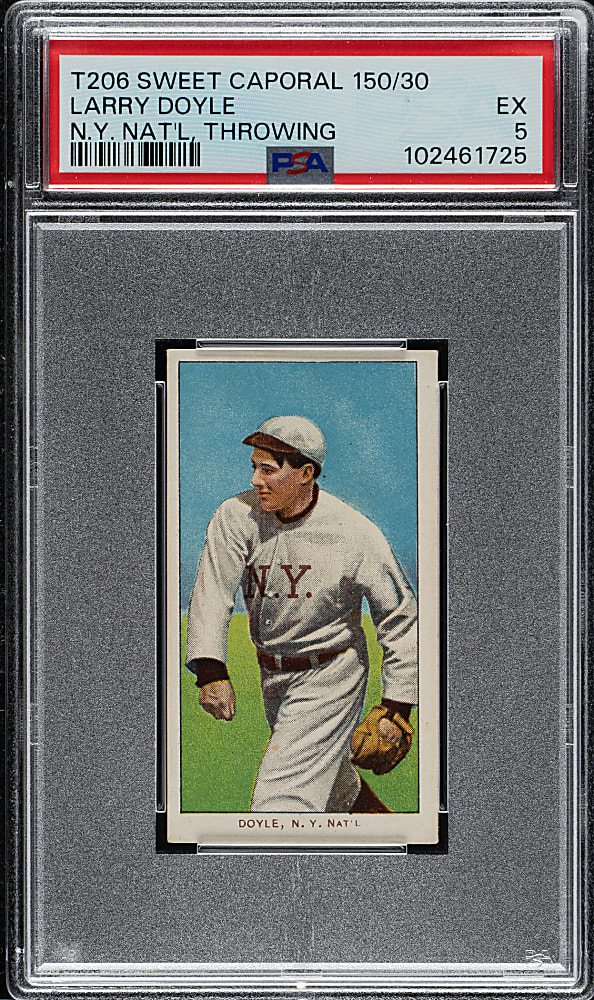 1909-1911 T206 White Border Larry Doyle Throwing PSA EX 5