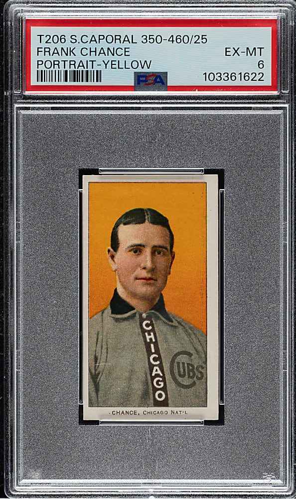 1909-1911 T206 White Border Frank Chance Portrait Yellow Background PSA EX-MT 6