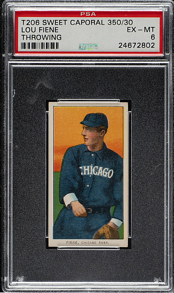 1909-1911 T206 White Border Lou Fiene Throwing PSA EX-MT 6