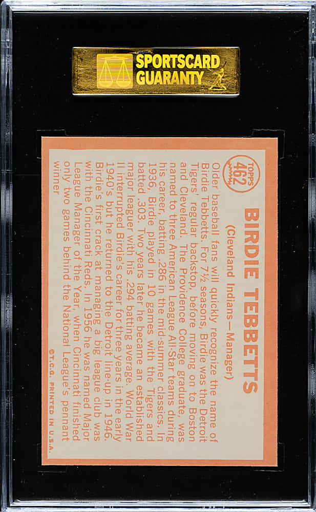 1964 Topps #462 Birdie Tebbetts SGC MINT 96