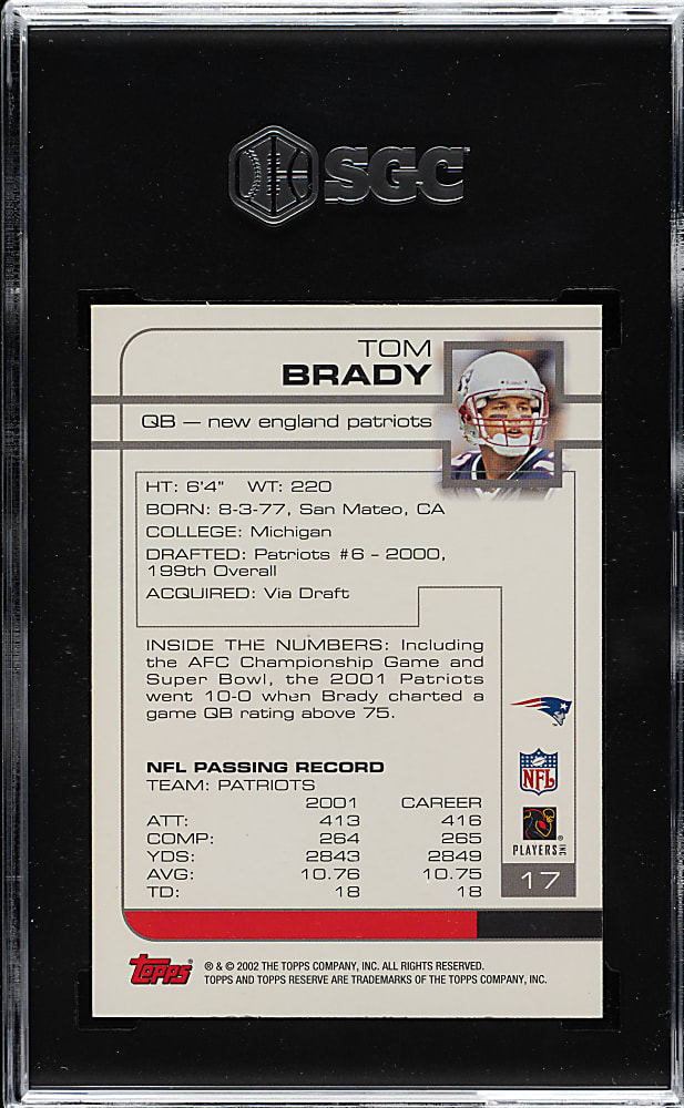 2002 Topps Reserve Football #17 Tom Brady SGC MINT 9
