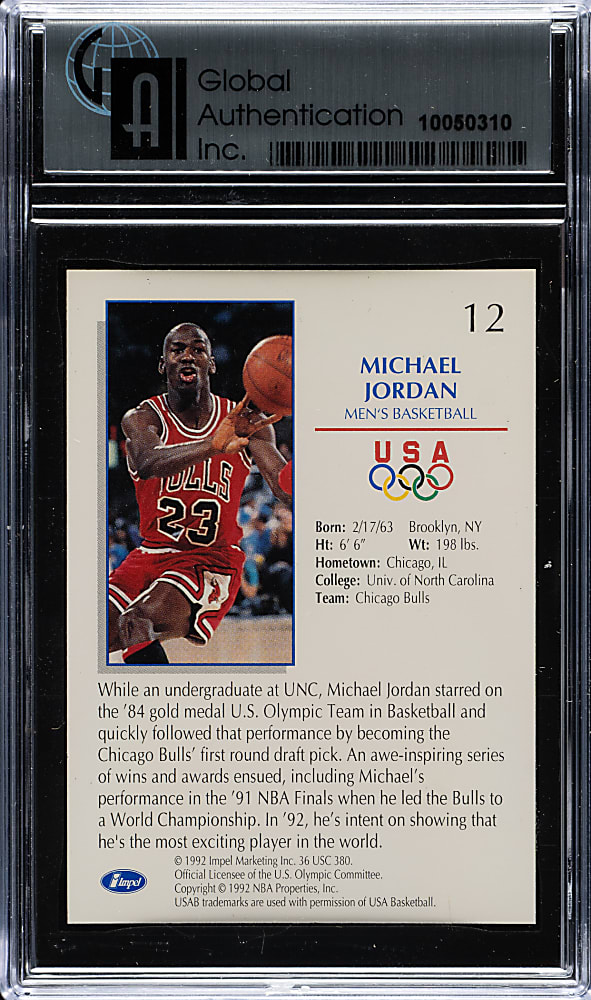 1992 Impel U.S. Olympic Hopefuls Basketball #12 Michael Jordan GAI GEM MINT 9.5