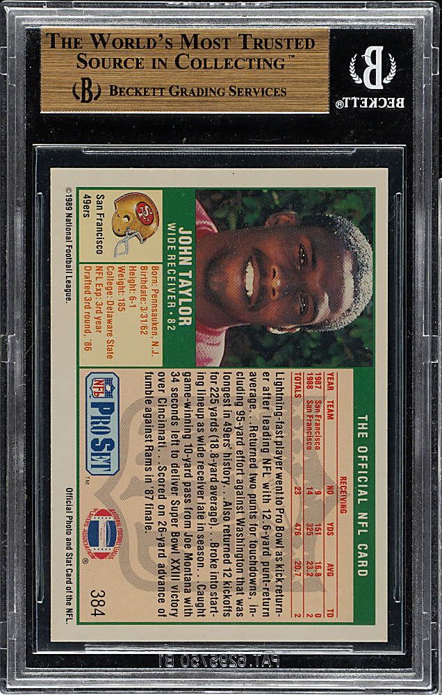 1989 Pro Set Football #384 John Taylor Rookie BGS GEM MINT 9.5