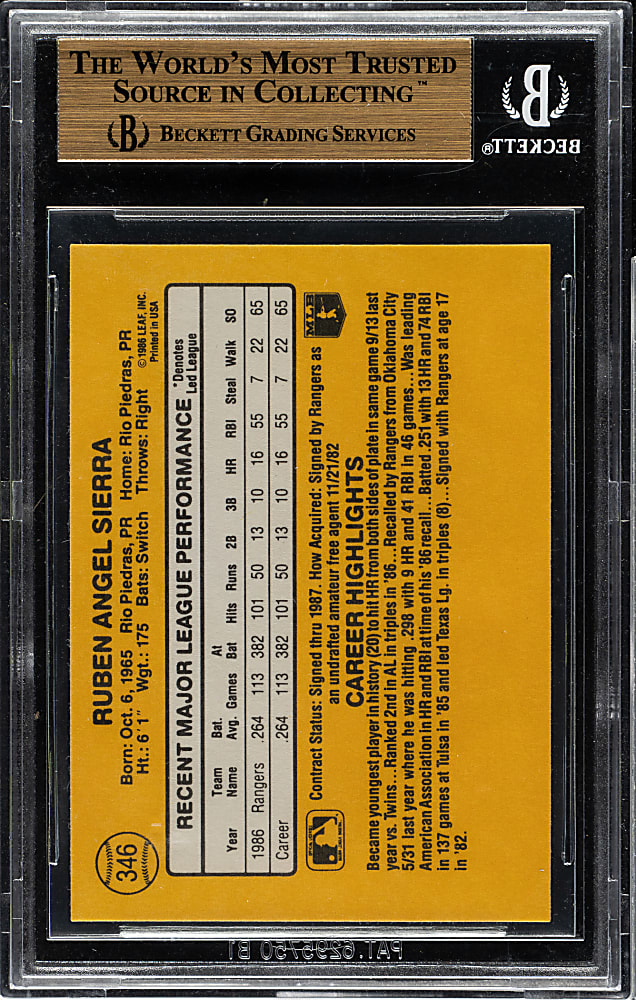 1987 Donruss #346 Ruben Sierra Rookie BGS GEM MINT 9.5