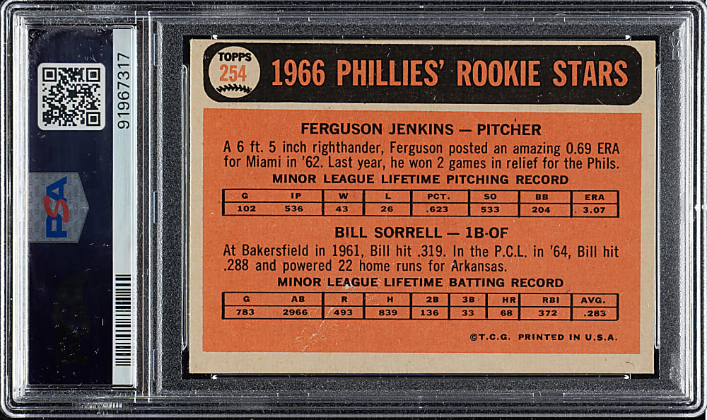 1966 Topps #254 Fergie Jenkins Rookie PSA EX-MT 6