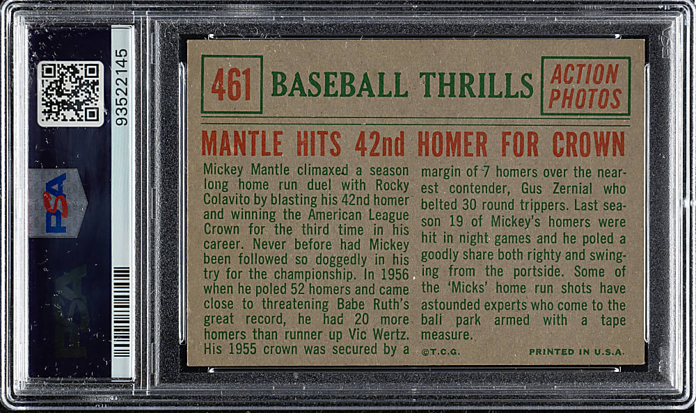 1959 Topps #461 Mantle Hits 42nd Home Run PSA NM 7