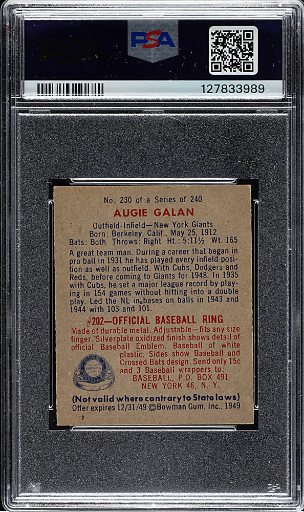 1949 Bowman #230 Augie Galan PSA NM 7