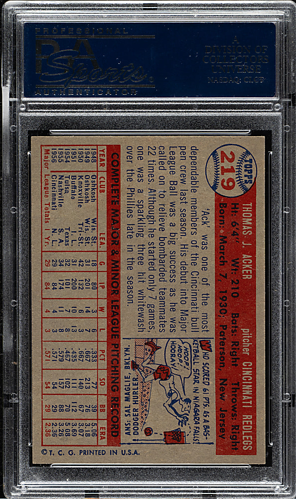 1957 Topps #219 Tom Acker PSA NM-MT 8