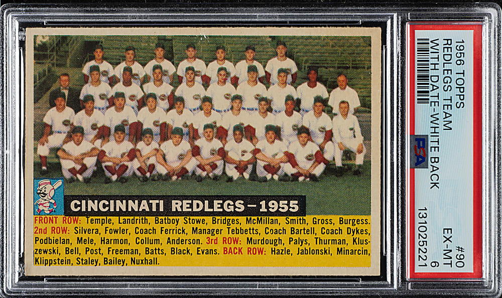 1956 Topps #90 Redlegs Team With Date White Back PSA EX-MT 6