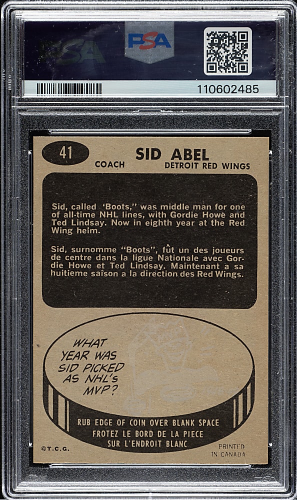 1965-1966 Topps Hockey #41 Sid Abel PSA MINT 9