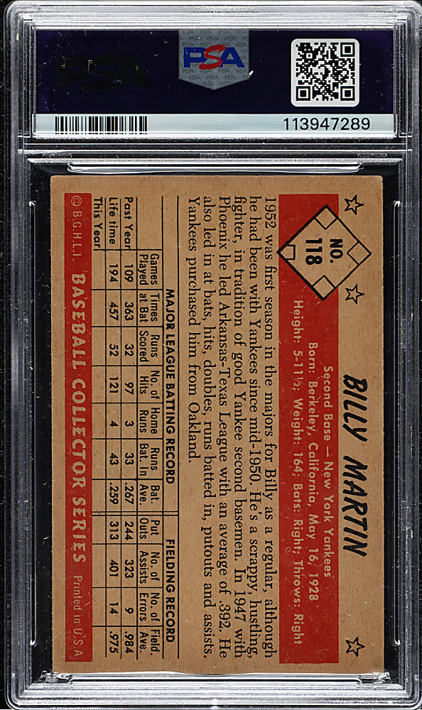 1953 Bowman Color #118 Billy Martin PSA VG-EX 4