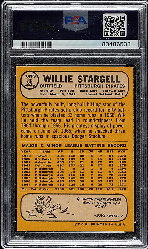 1968 Topps #86 Willie Stargell PSA EX-MT 6