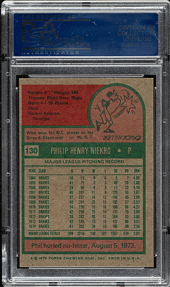 1975 Topps #130 Phil Niekro PSA MINT 9