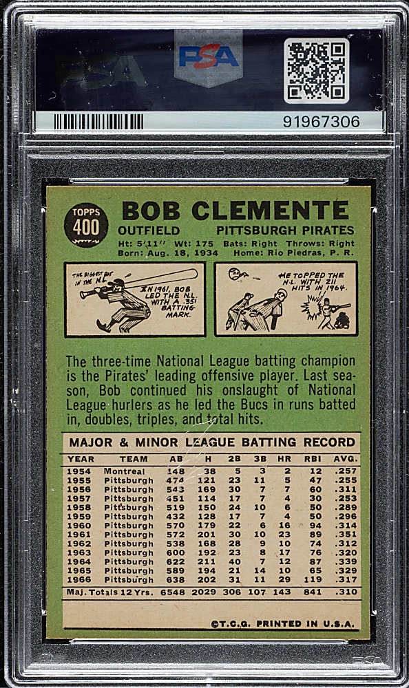 1967 Topps #400 Roberto Clemente PSA EX 5