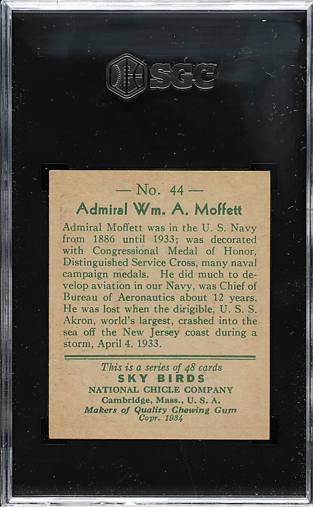 1933-1934 R136 National Chicle "Sky Birds" #44 Admiral William A. Moffett SGC EX/NM 6