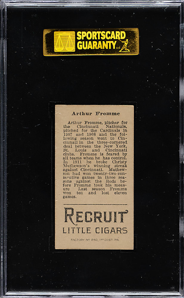 1912 T207 Brown Background Arthur Fromme SGC EX/NM 80 (Lionel Carter Collection)