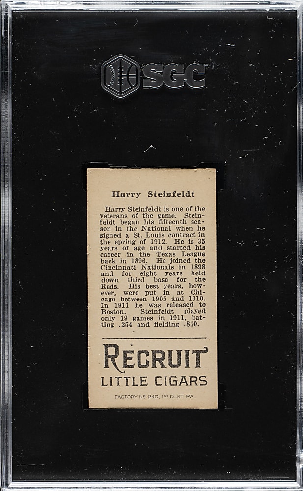 1912 T207 Brown Background Harry Steinfeldt SGC EX/NM 6