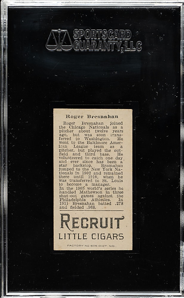 1912 T207 Brown Background Roger Bresnahan SGC VG 40