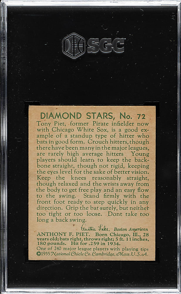 1934-1936 R327 Diamond Stars #72 Tony Piet SGC EX 5