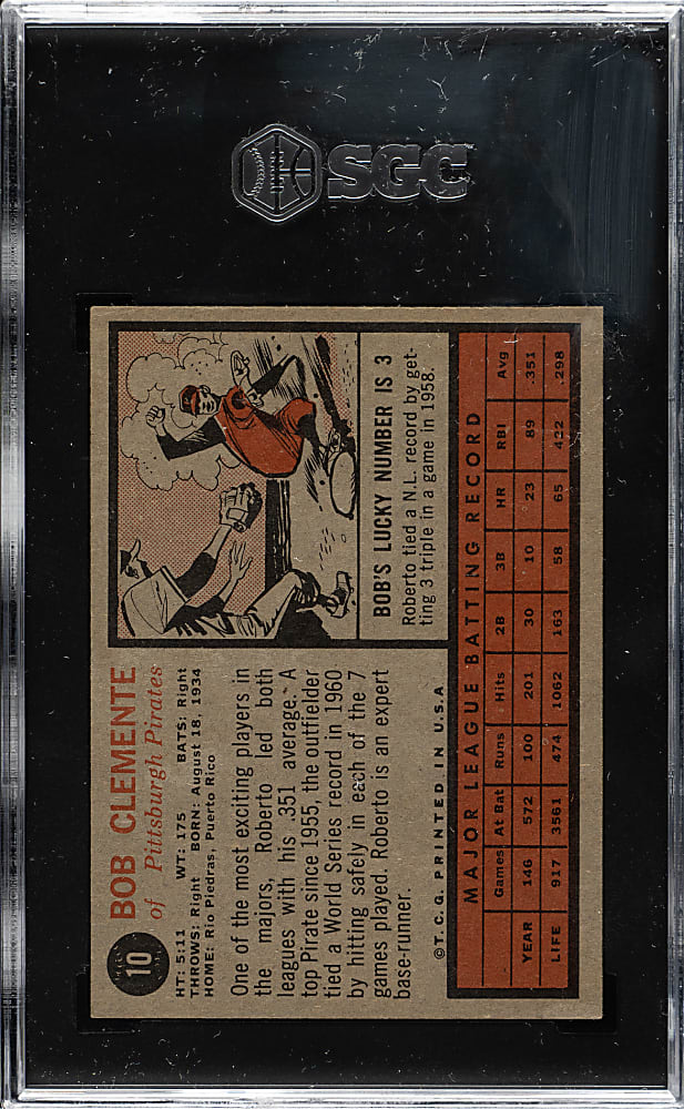 1962 Topps #10 Roberto Clemente SGC EX 5
