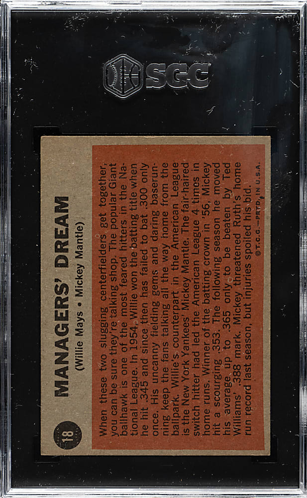 1962 Topps #18 Managers' Dream with Mickey Mantle and Willie Mays SGC EX+ 5.5