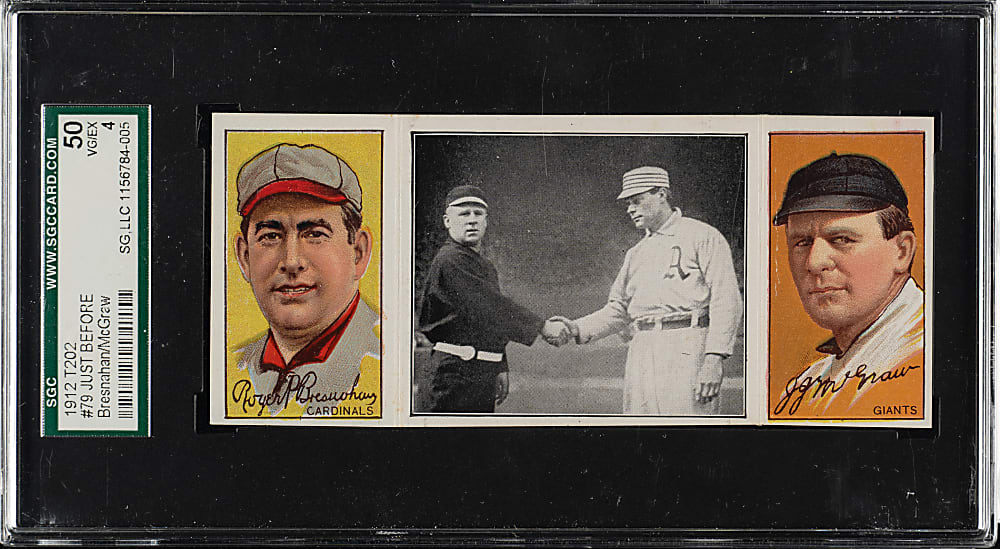 1912 T202 Hassan Triple Folder "Just Before the Battle" Roger Bresnahan/John McGraw SGC VG/EX 50