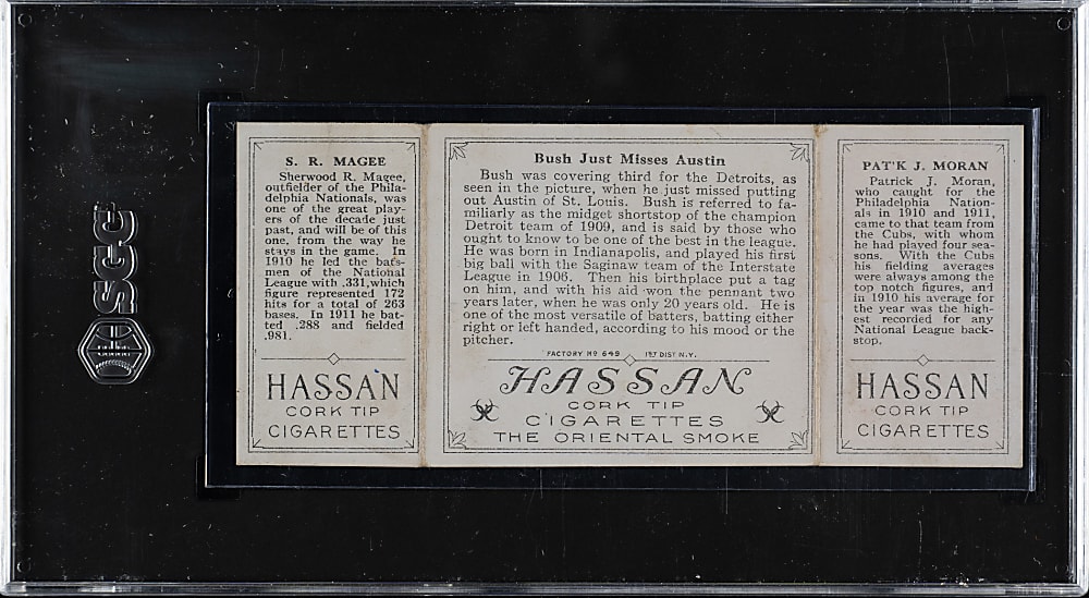 1912 T202 Hassan Triple Folder "Bush Just Misses Austin" Moran/Magee SGC VG/EX 4