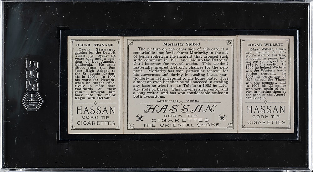 1912 T202 Hassan Triple Folder "Moriarity Spiked" Willett/Stanage SGC EX 5