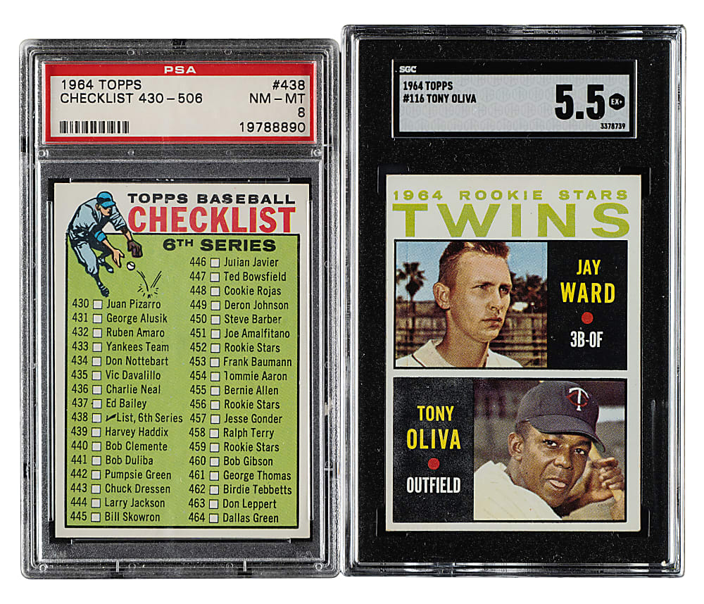 1964 Topps #116 Tony Oliva and #438 Checklist PSA- and SGC-Graded Pair