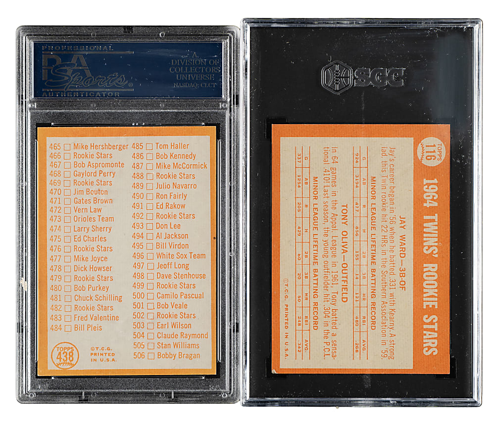 1964 Topps #116 Tony Oliva and #438 Checklist PSA- and SGC-Graded Pair