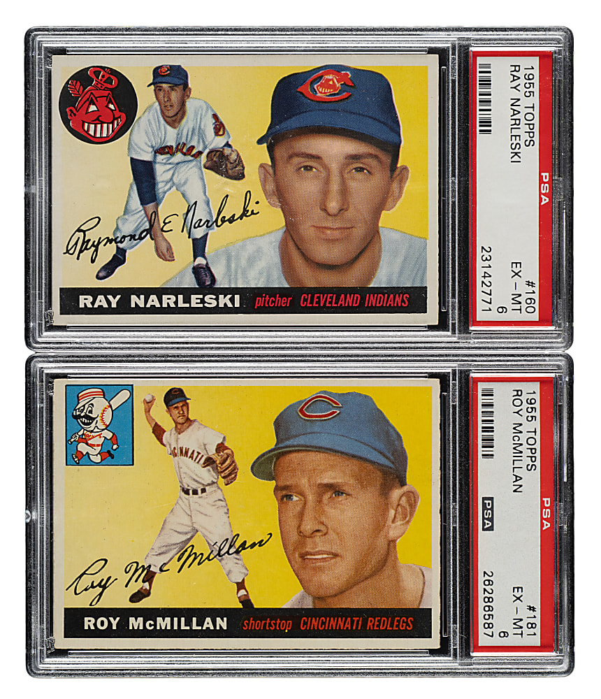 1955 Topps #160 Ray Narleski and #181 Roy McMillan PSA EX-MT 6 Pair