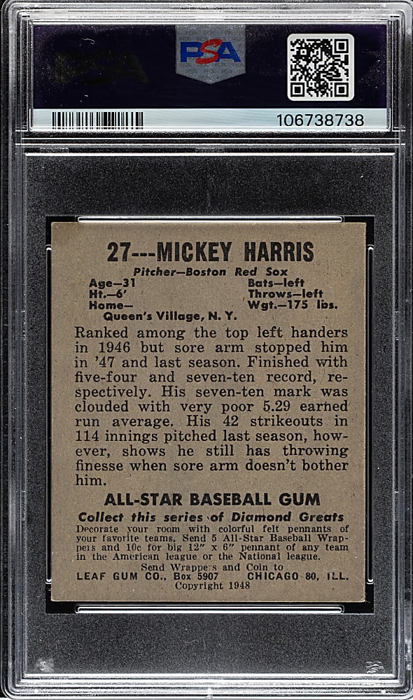 1948-1949 Leaf #27 Mickey Harris PSA EX 5